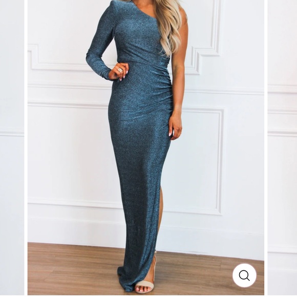 Shimmer Maxi Dress in Teal Blue - Picture 1 of 5